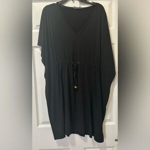 Calvin Klein Black V-Neck Dress / Coverup with Drawstring